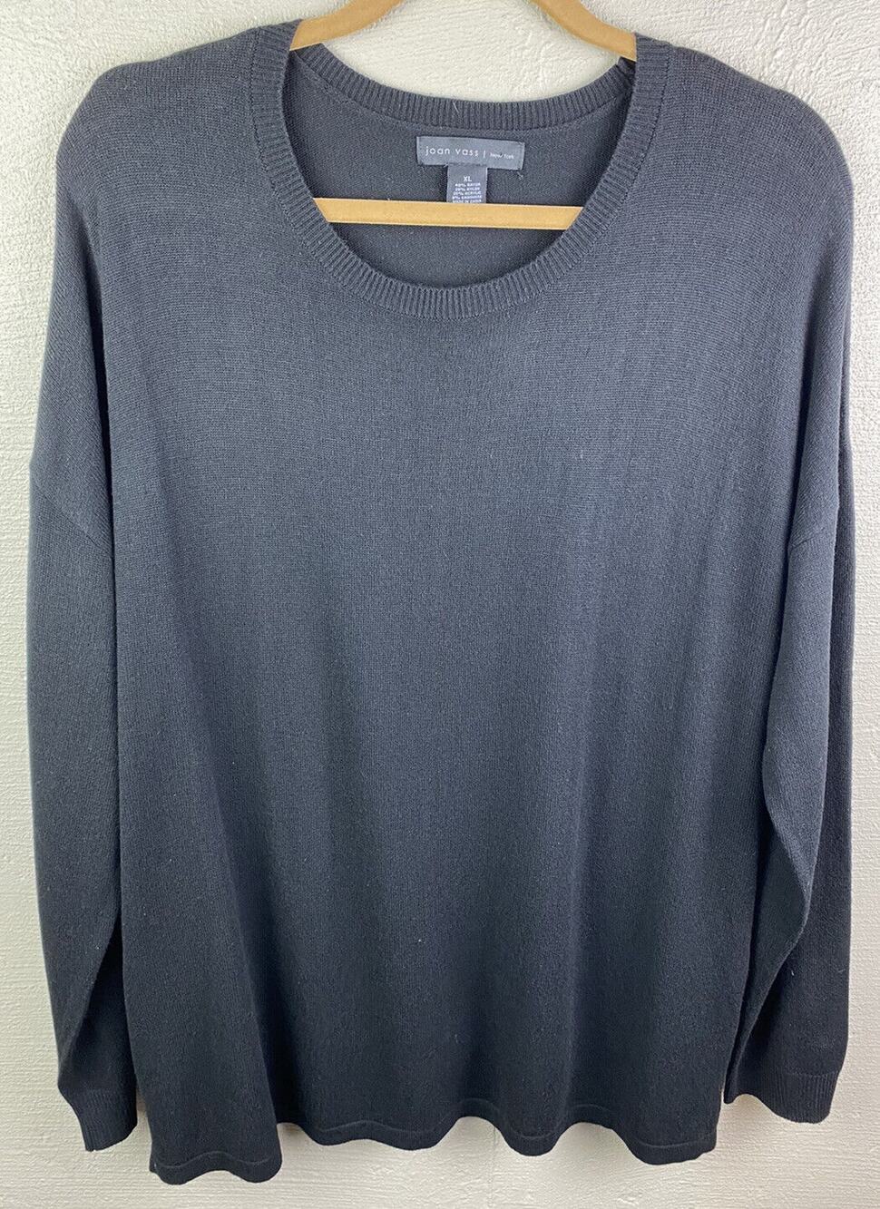 Designer Joan Vass Black Sweater & Gold Zippers Accenting Side Openings Size XL